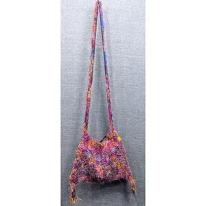Shoulder Bag - Multicolor, 100% Silk, Fringe, Crossbody, Magnet Clasp